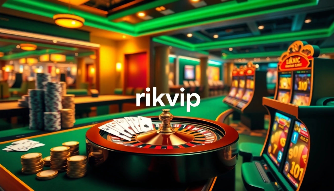 Experience thrilling online gambling at Rikvip with vibrant visuals of casino games and excitement.