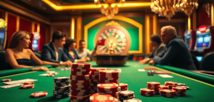Players enjoying a thrilling card game at Go 88 casino, featuring vibrant poker chips and luxurious ambiance.