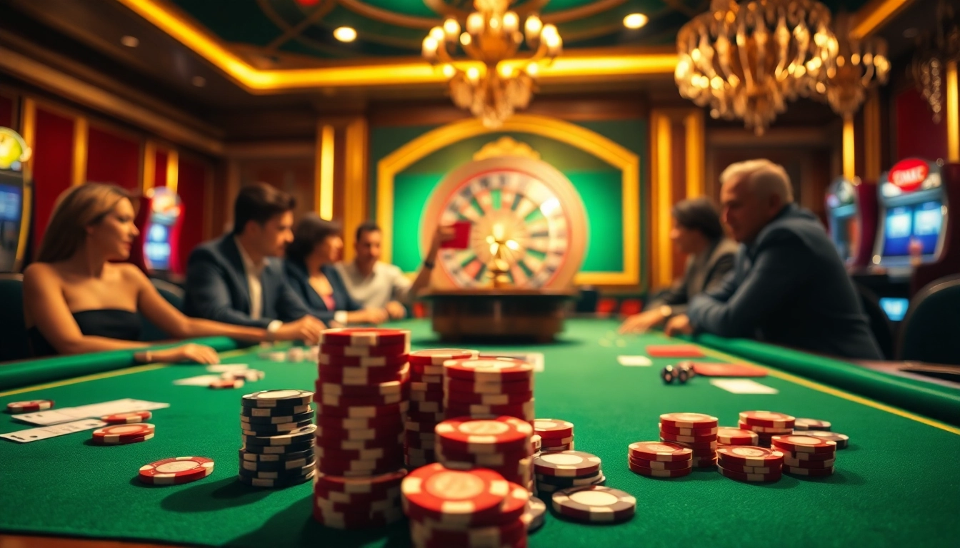 Players enjoying a thrilling card game at Go 88 casino, featuring vibrant poker chips and luxurious ambiance.