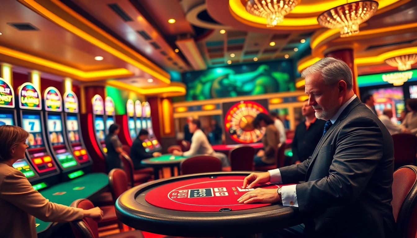 Experience the thrill of eejl with a vibrant casino scene showcasing poker and roulette action.