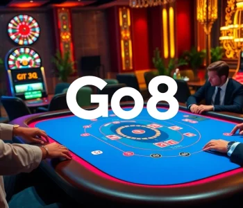 Go8 casino players enjoying high-stakes games at a luxurious poker table.