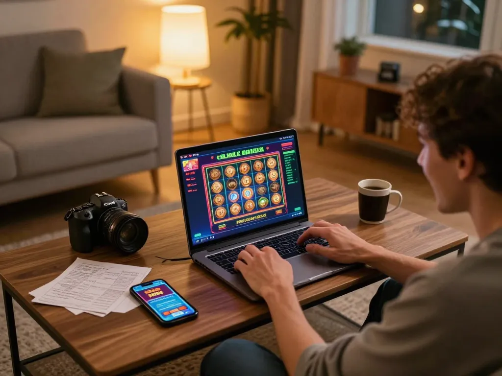 Engaged person playing at home with online casino app from https://mm88.se.net/ while enjoying a cozy setup.