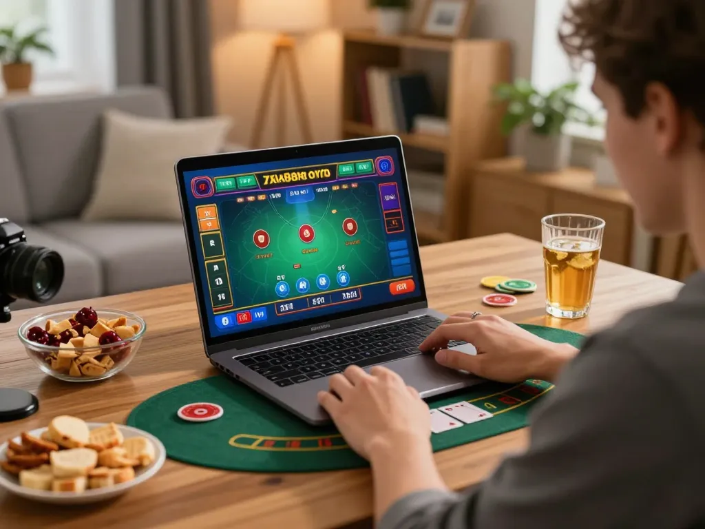 Engaged player enjoying blackjack at home on https://xx88.promo/ with colorful interface and cozy atmosphere.