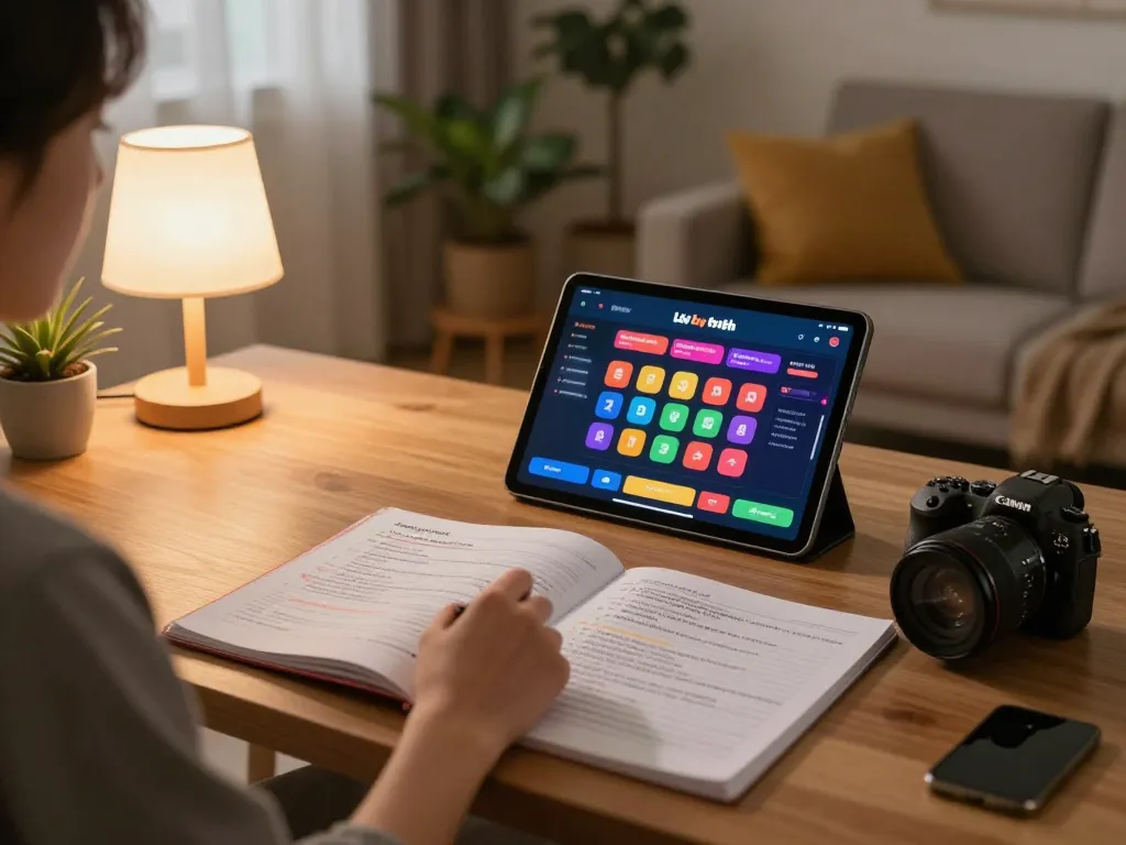 Lô Đề Uy Tín betting on a tablet with strategy notes in a cozy home setting