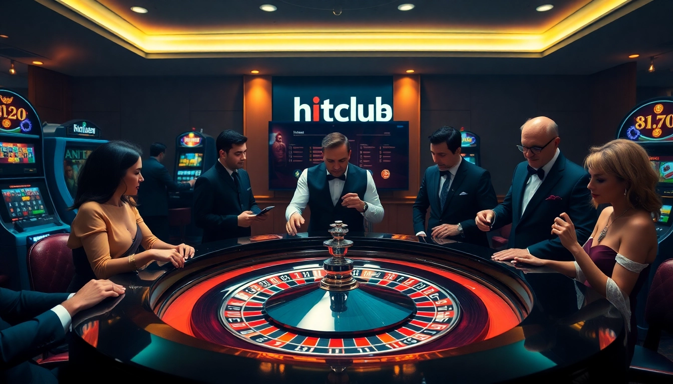 Hitclub players engaging in an exciting game at a roulette table in a luxurious casino.