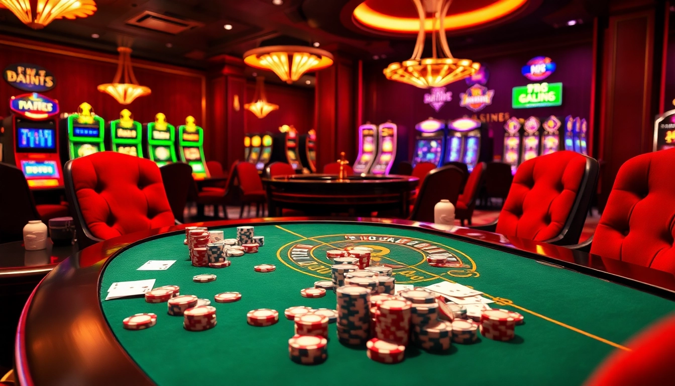 This vibrant casino scene at https://mint882026.com/ showcases exciting poker chips and illuminated slot machines.