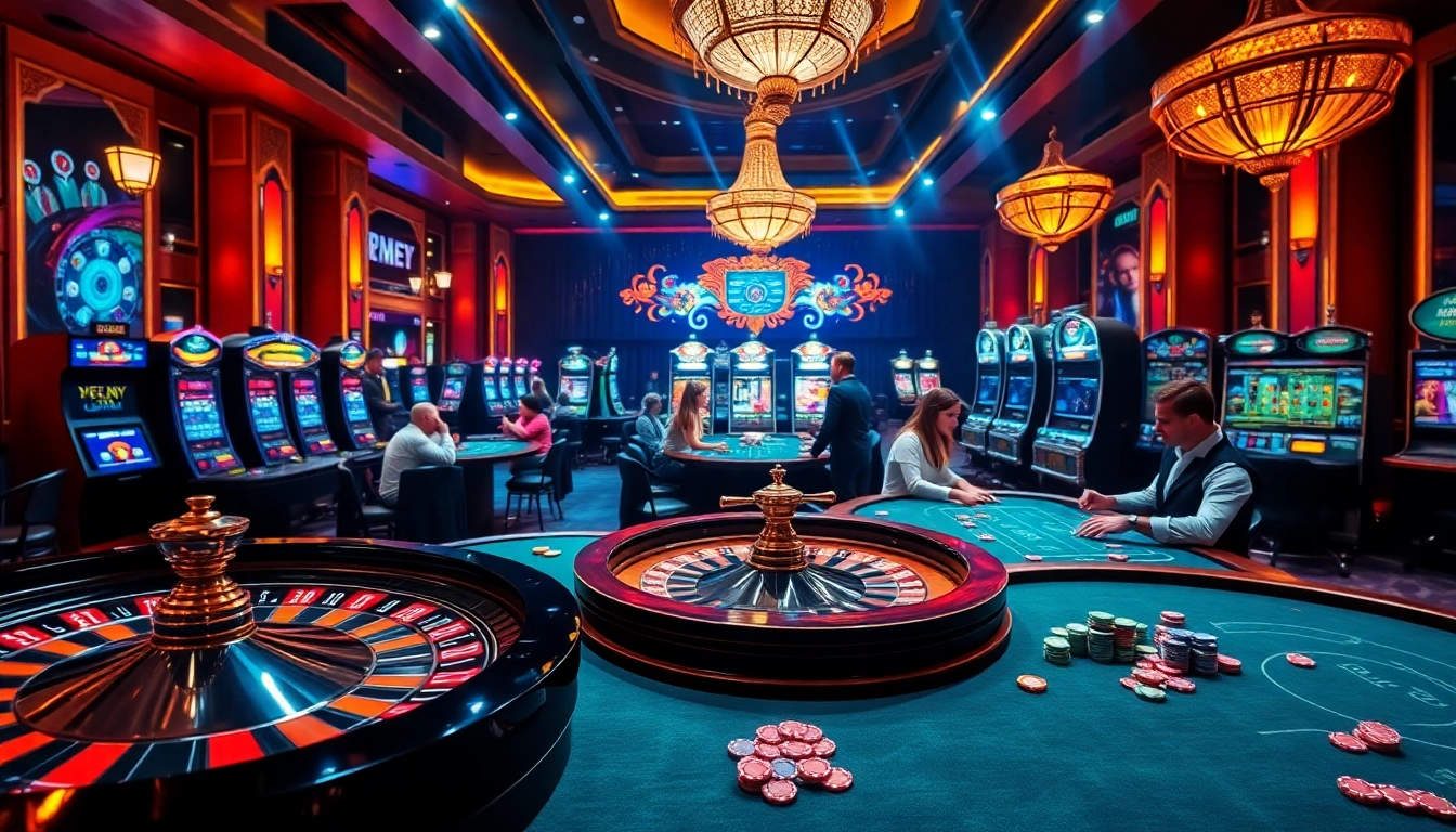 Experience the thrilling atmosphere of a casino as players engage in high-stakes games on https://tintuceva.net/.
