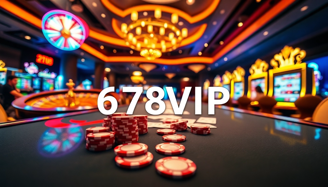 Engaging experience at 678VIP casino with poker chips and cards on a vibrant gaming table.