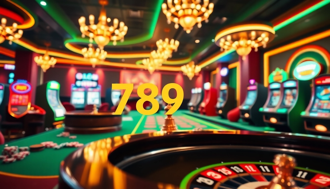 Experience the excitement of Trang chủ 789win with luxurious casino elements like roulette wheels and poker chips.