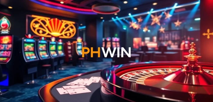 Experience the excitement of phwin's online casino gameplay with vibrant slot machines and betting slips.