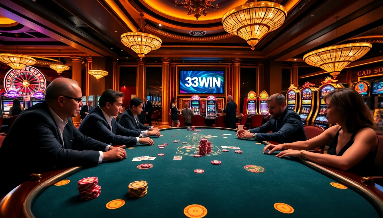 Players strategizing at a poker table, embodying the excitement of 33WIN casino.