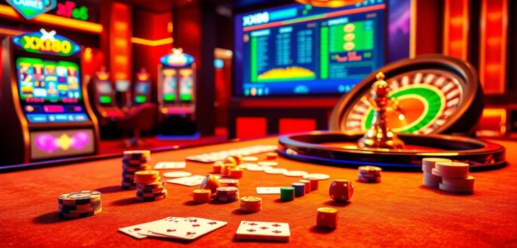 Exciting gambling scene with plush casino elements, showcasing XX88 TV's vibrant gaming atmosphere.