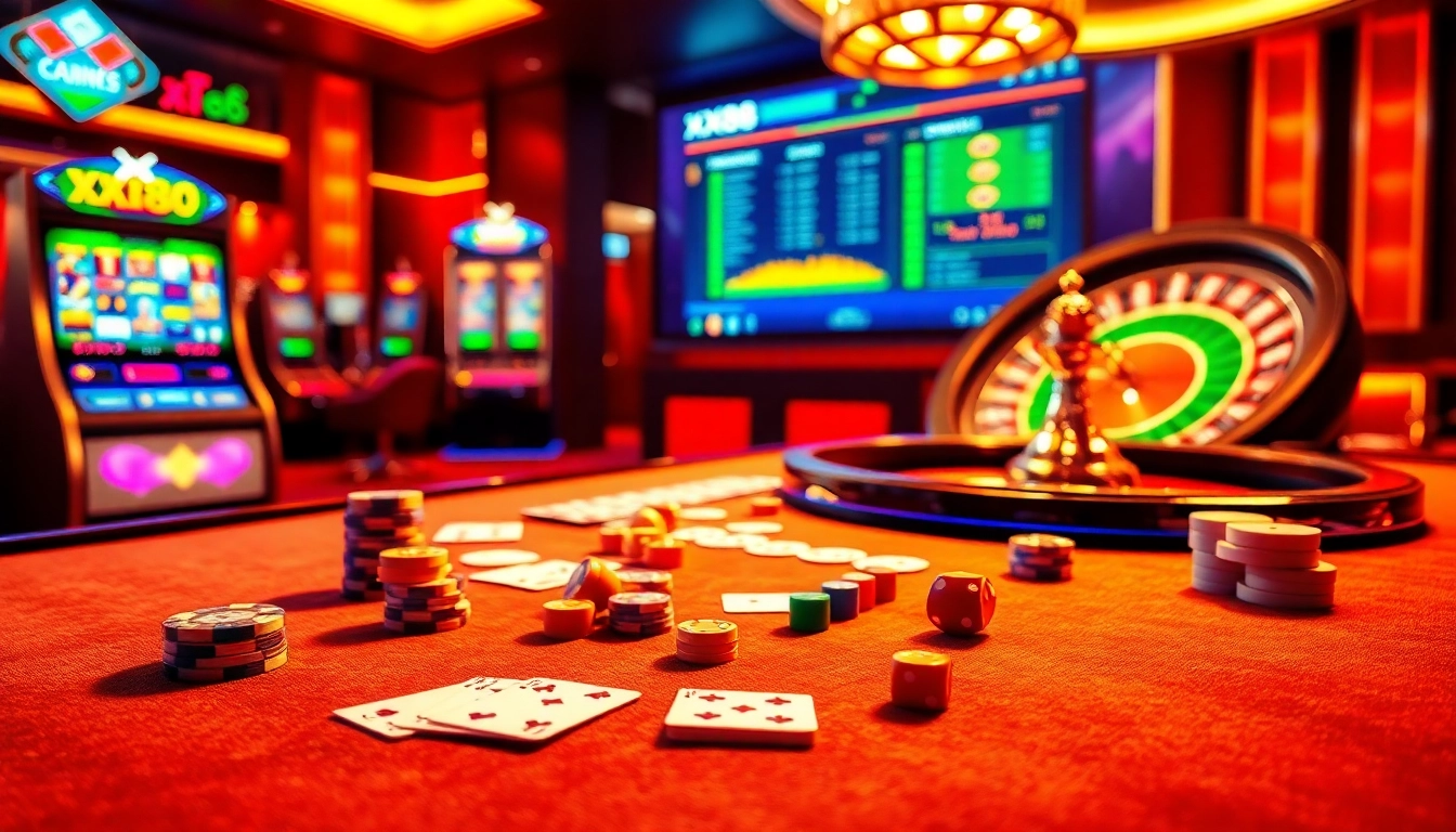 Exciting gambling scene with plush casino elements, showcasing XX88 TV's vibrant gaming atmosphere.