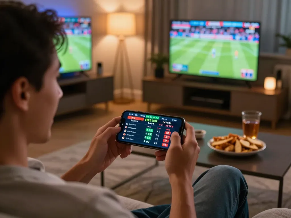 Engage with thrilling sports betting on https://tx88at.com/ using mobile devices in a vibrant living room setting
