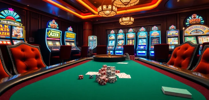 Experience the thrill of gaming at https://tg777.one/ with an exciting poker table and vibrant slot machines.