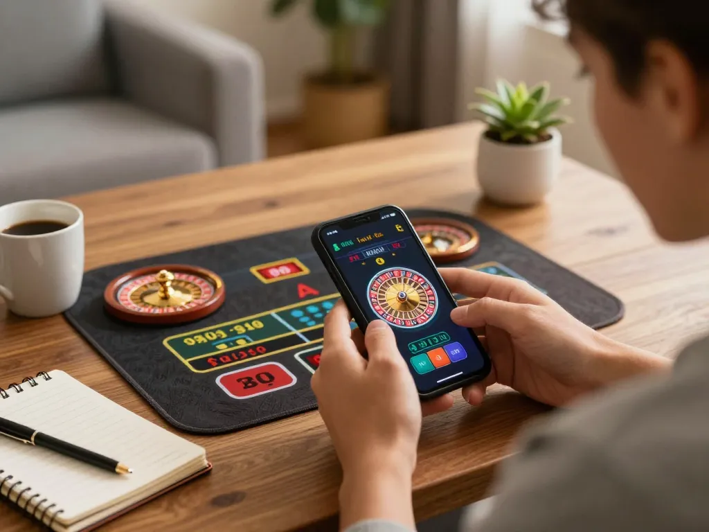 Player engaging in live dealer casino game on smartphone, showcasing 98win gaming experience.