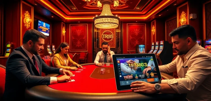 Experience the thrill of TR88 poker action at an upscale casino table.