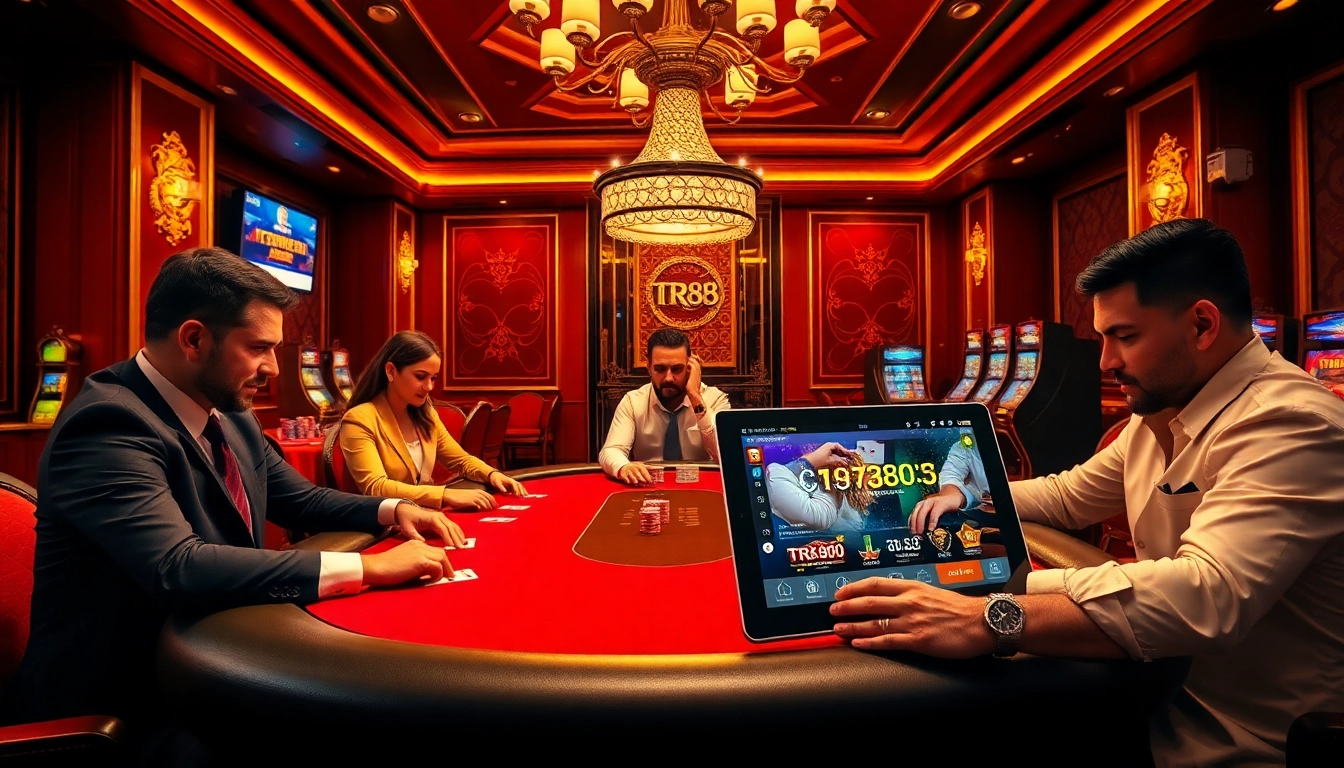 Experience the thrill of TR88 poker action at an upscale casino table.