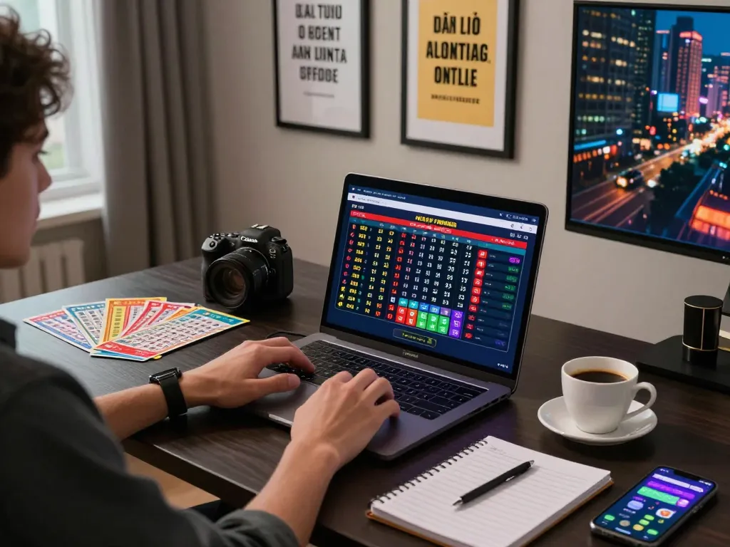 Engaging in đánh lô online with colorful lottery tickets and smartphone app in a dynamic gaming environment.