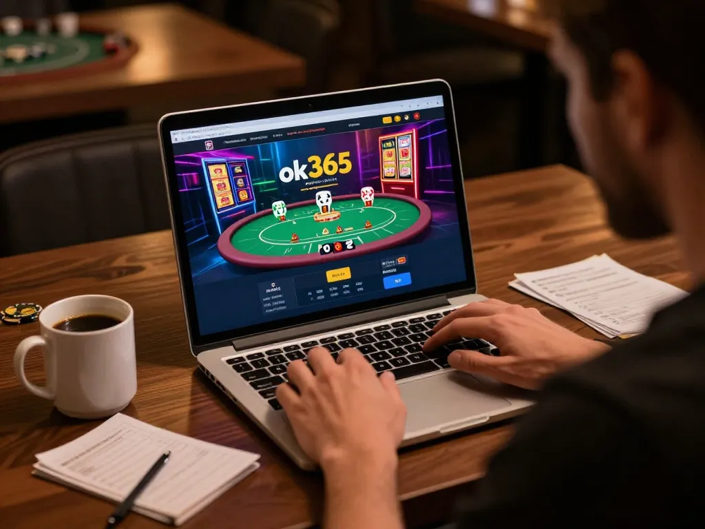 Engaged player using ok365 online casino platform to explore diverse gaming options, emphasizing strategy and excitement.