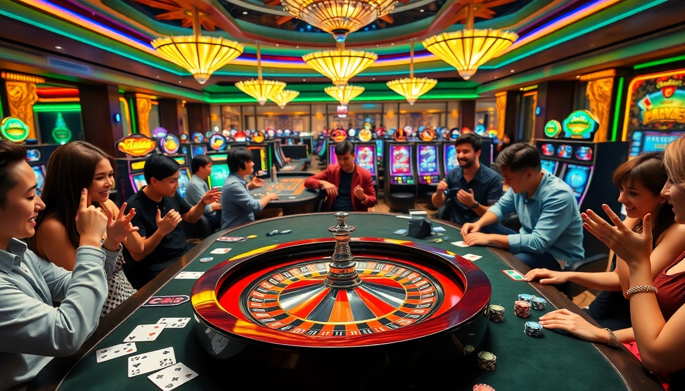 Players engaging in mixed games at 23win casino with vibrant chips and roulette excitement.