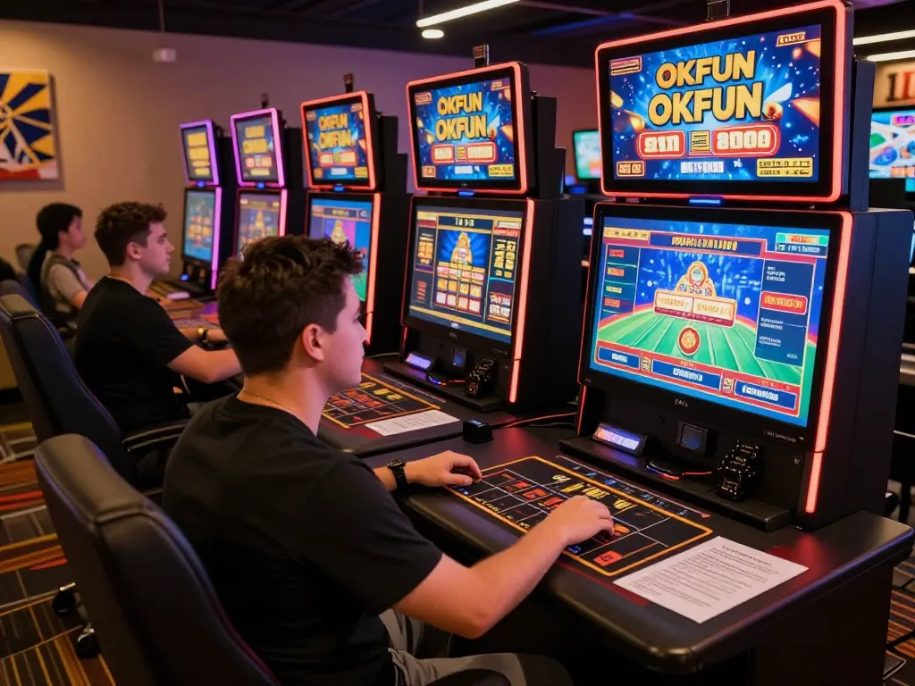 Engaging online gaming setup featuring OKFUN games, showcasing strategic betting actions and vibrant visuals