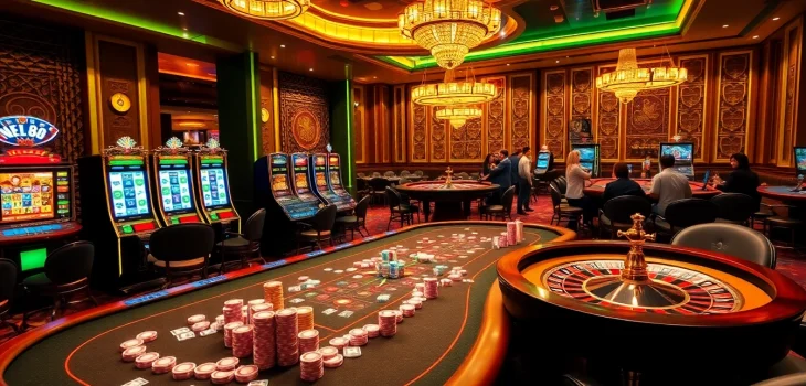 Players enjoying high-stakes table games at nk 88 casino with vibrant chips and glamorous decor.