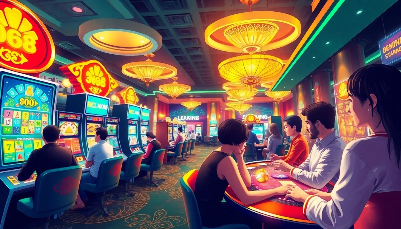 Thrilling gaming atmosphere at Trang chủ Go88 featuring vibrant players enjoying casino games.