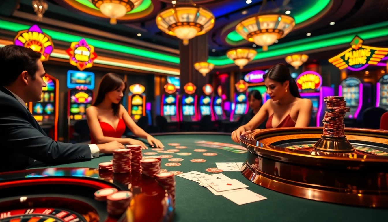 Excited players at co88 nhà cái engage in high-stakes poker amidst vibrant casino ambiance.