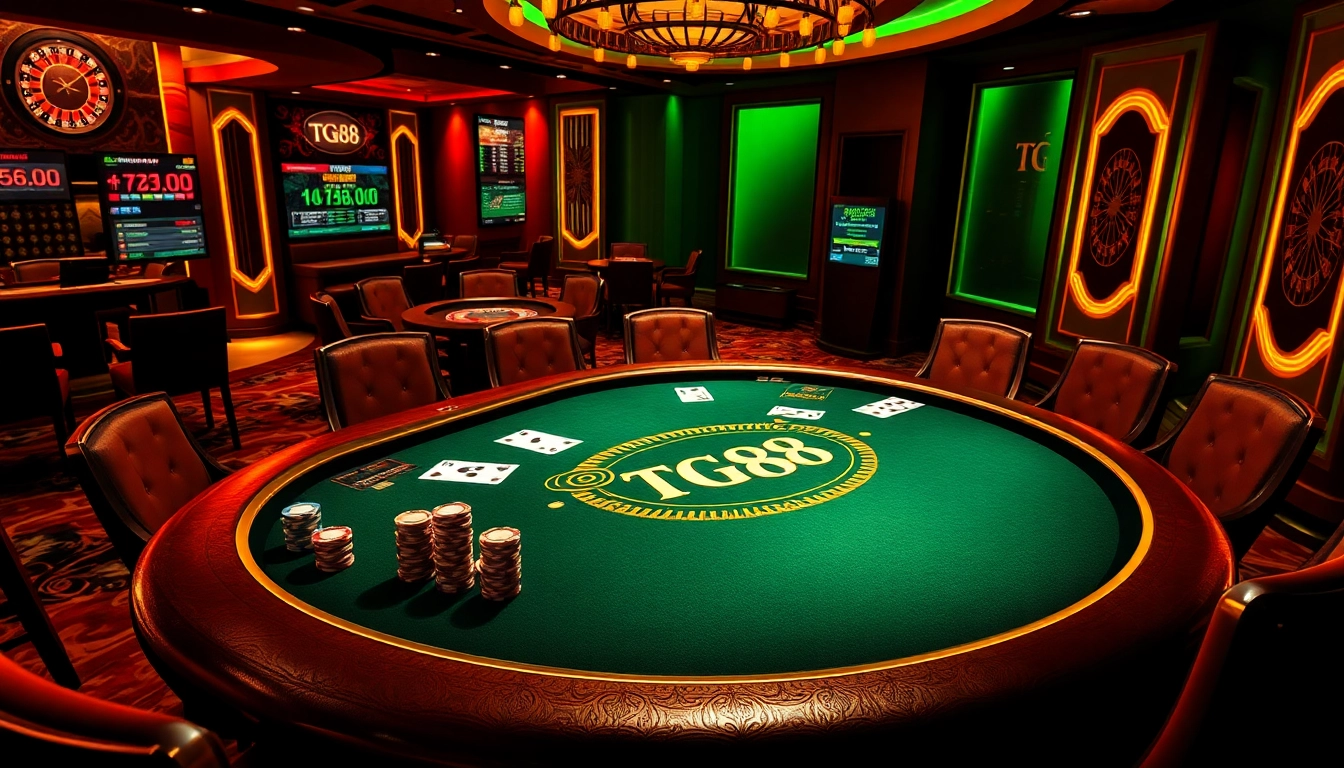 Professional players engaging in strategic TG88 blackjack game with vibrant chips and cards