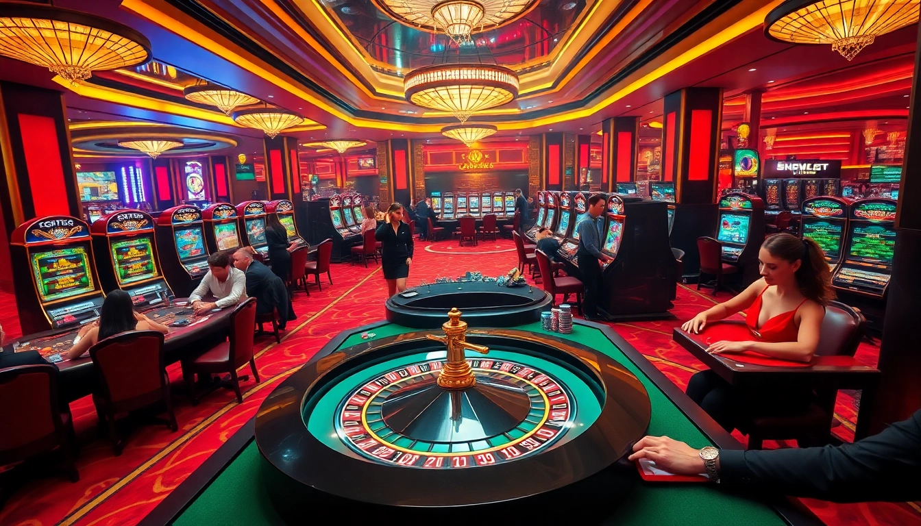 Players enjoying high-stakes games in the glamorous QQ88 casino environment.