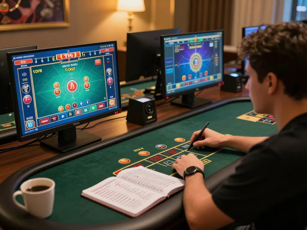 Tài xỉu online gameplay on multiple screens showcasing strategic betting decisions in an engaging home gaming setup