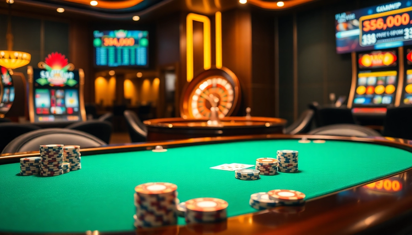 A luxurious poker table scene at km88vip casino with vibrant cards, chips, and a roulette wheel.