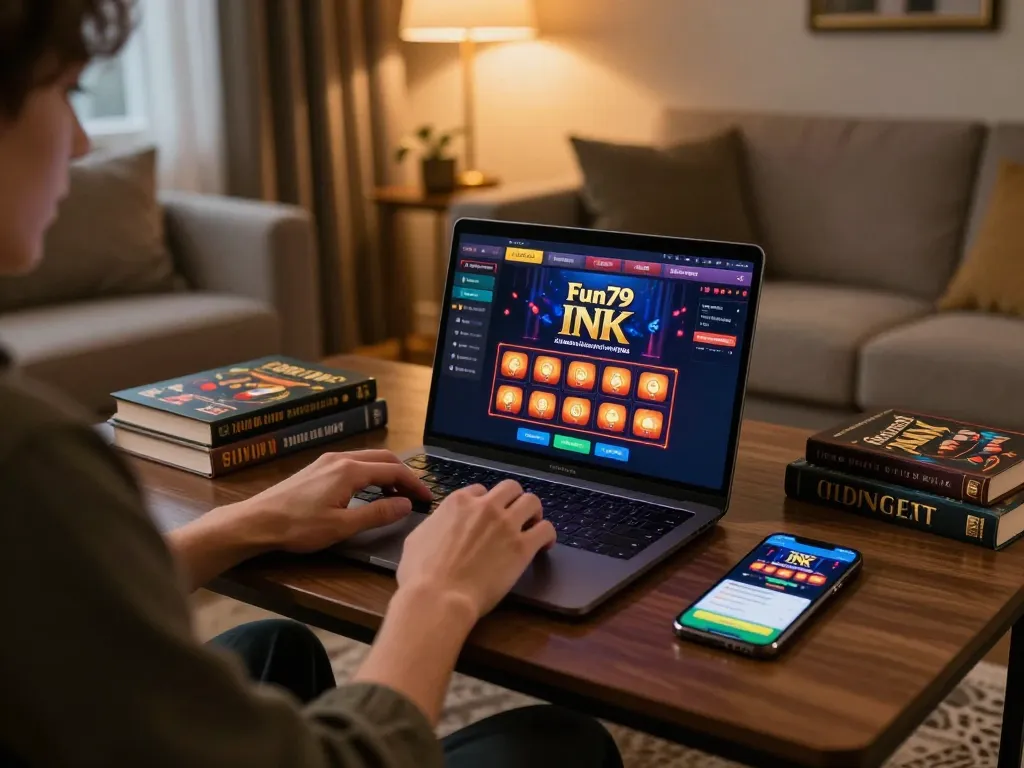 Engaging online gaming session displaying Fun79 INK on laptop with strategic betting tools