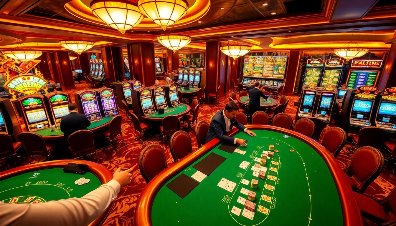 Players enjoying the exciting win678 game at a luxurious casino featuring engaging card tables.