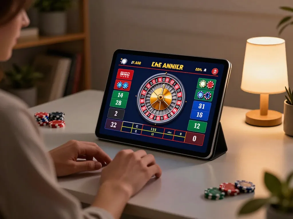 Engaging with TG88's live casino on a tablet, modern home gaming background.
