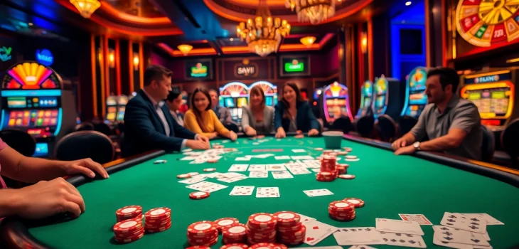 Experience thrilling games at 888VI with poker chips, cards, and vibrant casino elements.