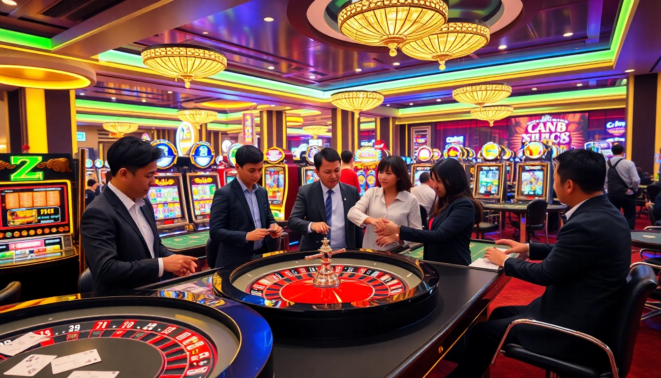 Experience the excitement at Cổng game LUCK8, featuring vibrant casino tables and active players.
