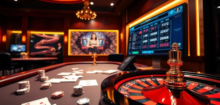 Engage in thrilling gameplay at 8kbet with vibrant casino visuals featuring cards and chips.