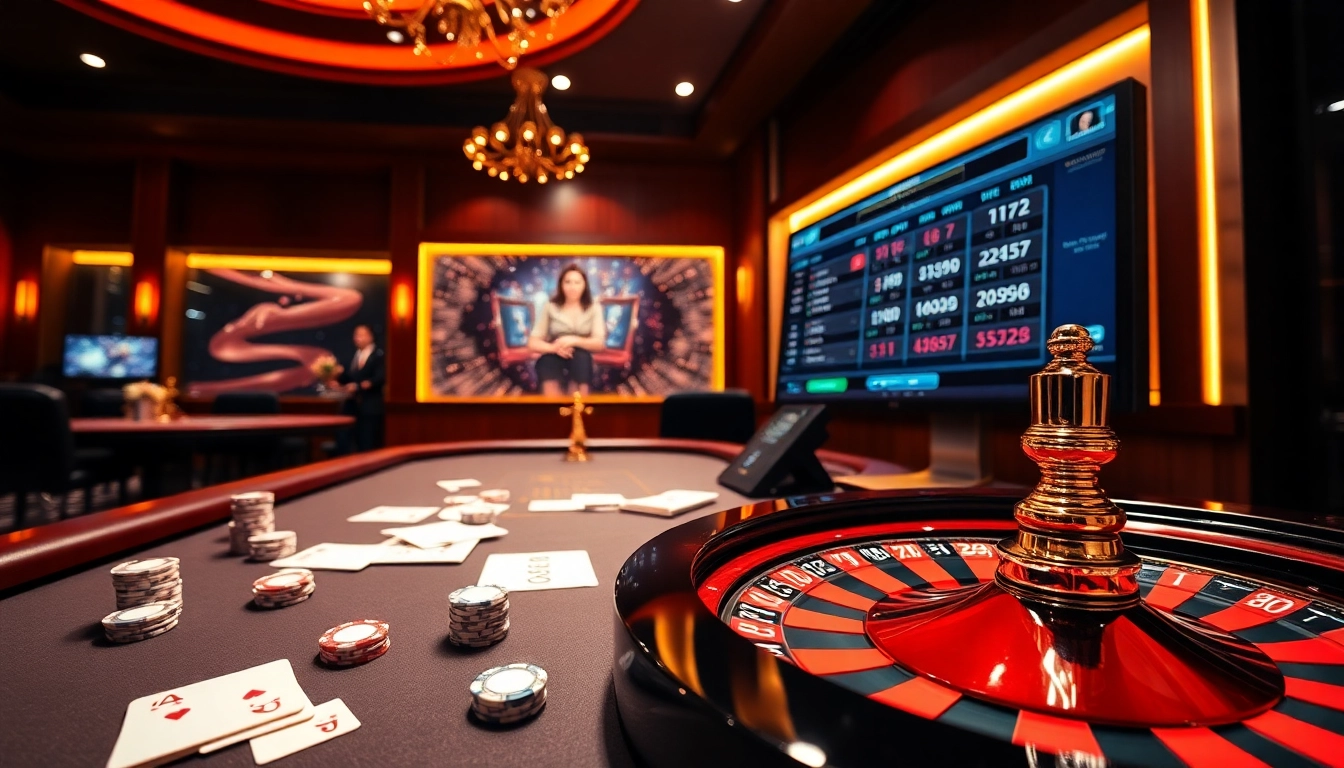 Engage in thrilling gameplay at 8kbet with vibrant casino visuals featuring cards and chips.