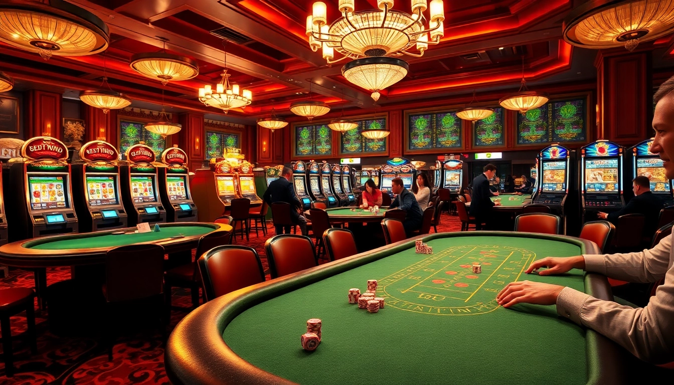 Experience the excitement of kkwin with luxury casino tables and vibrant slot machines.