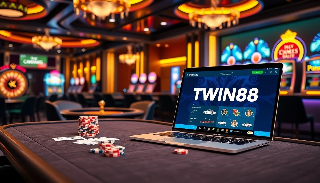 TWIN68 casino display with poker chips and cards showing thrilling gameplay.