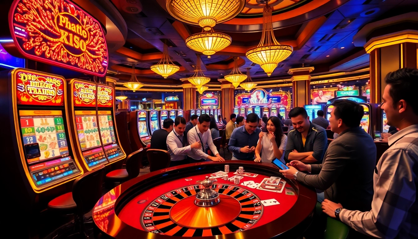 Players enjoying table games and slots at NOHU90 online casino, exuding excitement and engagement.
