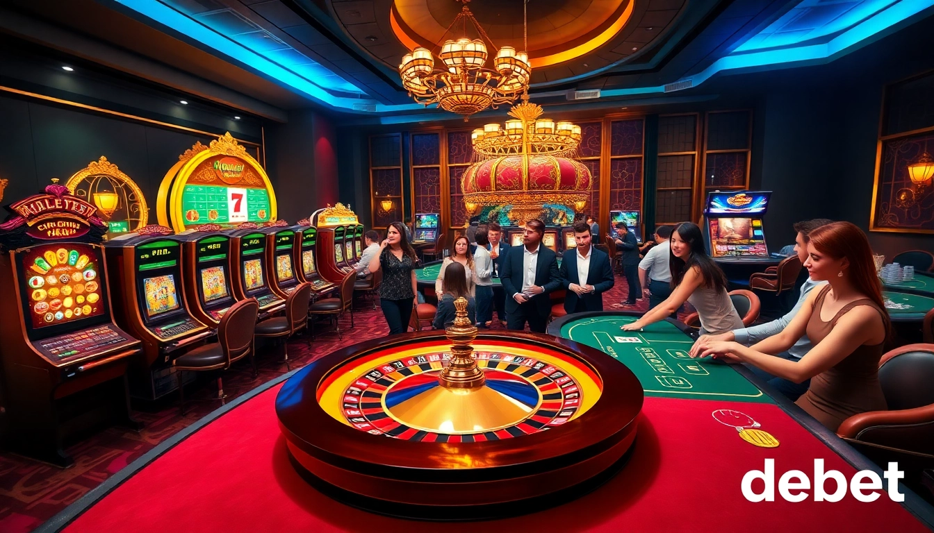 Engage in thrilling gameplay at https://debet.jp.net/ with vibrant casino visuals showcasing slots and Roulette.