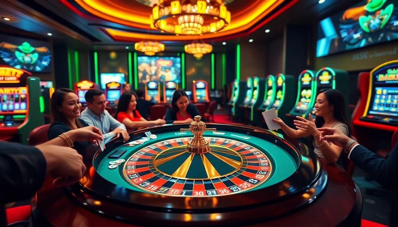 Experience thrilling gameplay at thabet77.sa.com with vibrant casino tables and enthusiastic players.