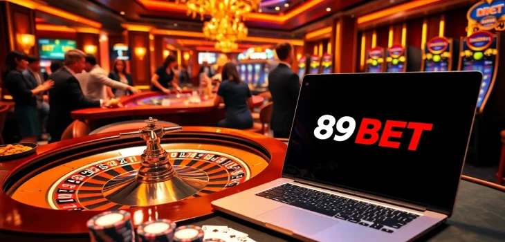 Exciting casino scene showcasing the 89BET platform with roulette, cards, and poker chips.