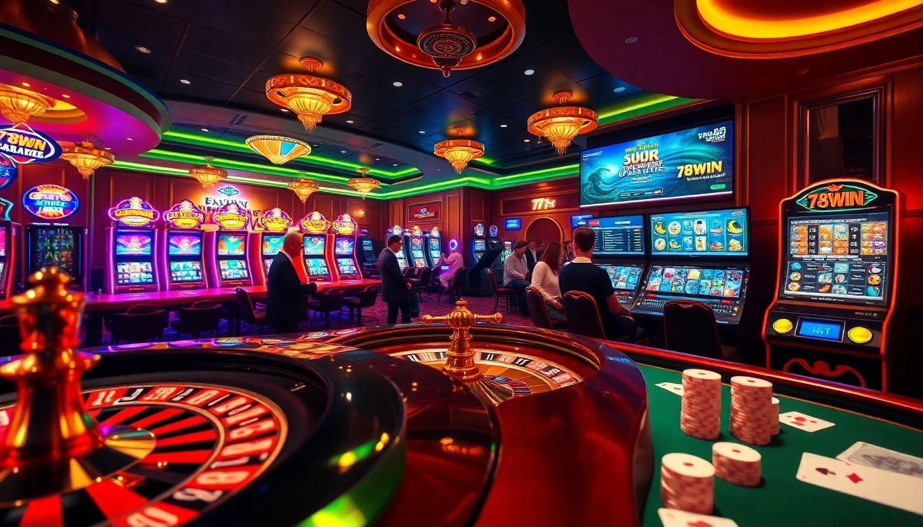 Experience the thrill of winning with 78WIN at our vibrant casino ambiance featuring roulette and slot games.