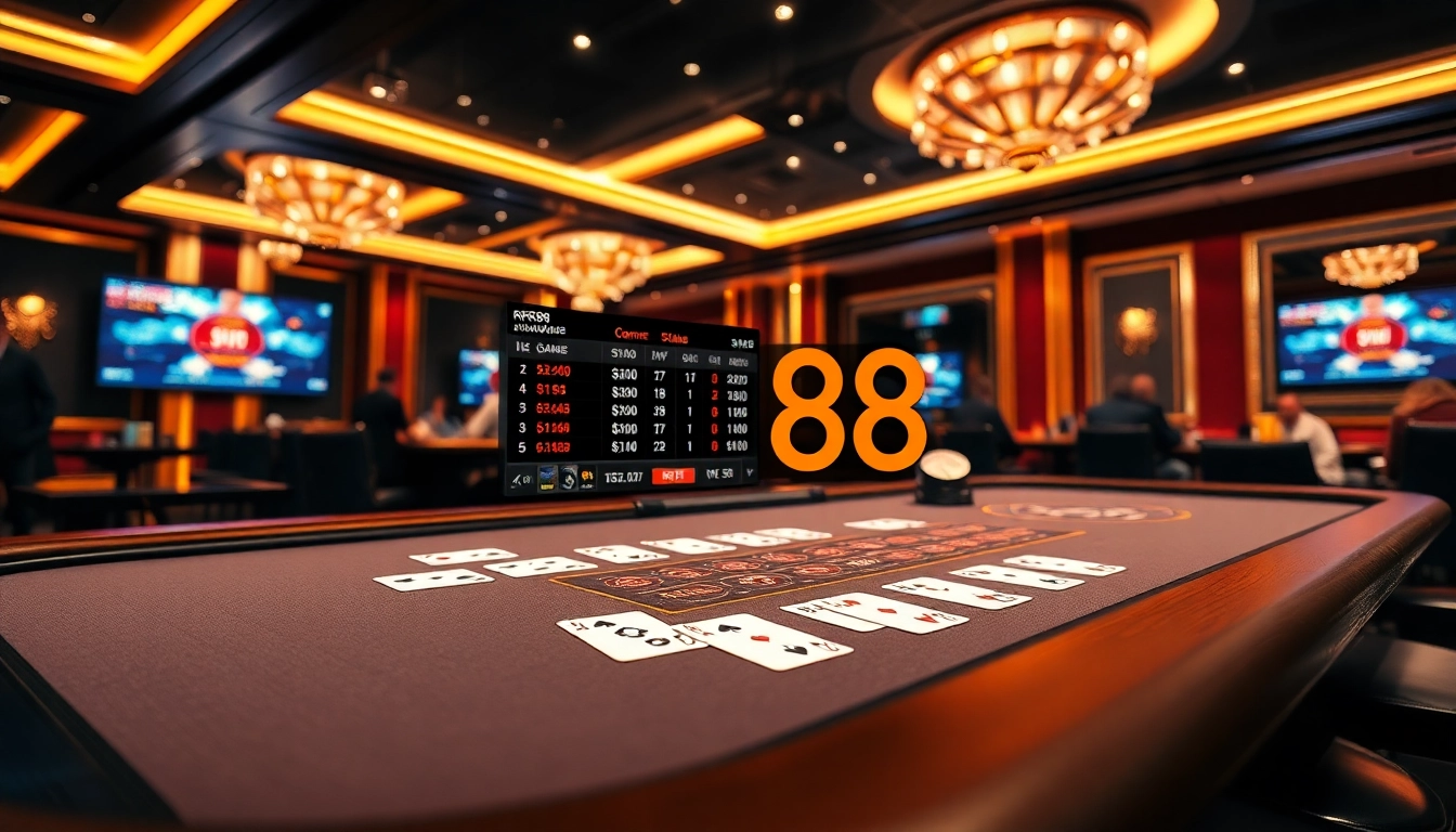 RR88 online casino table with professional players enjoying games and vibrant digital interface.