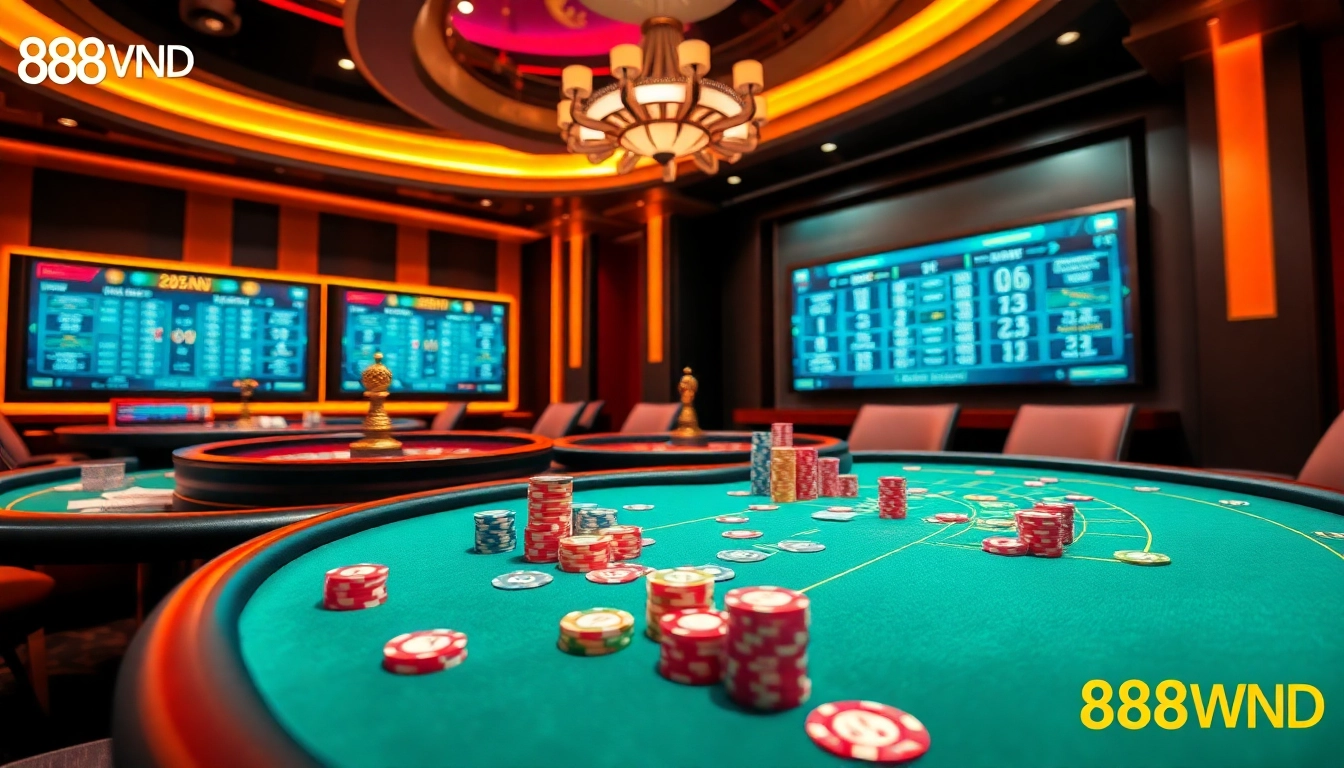 Experience the thrill of online gambling with 888VND at a luxurious casino table.