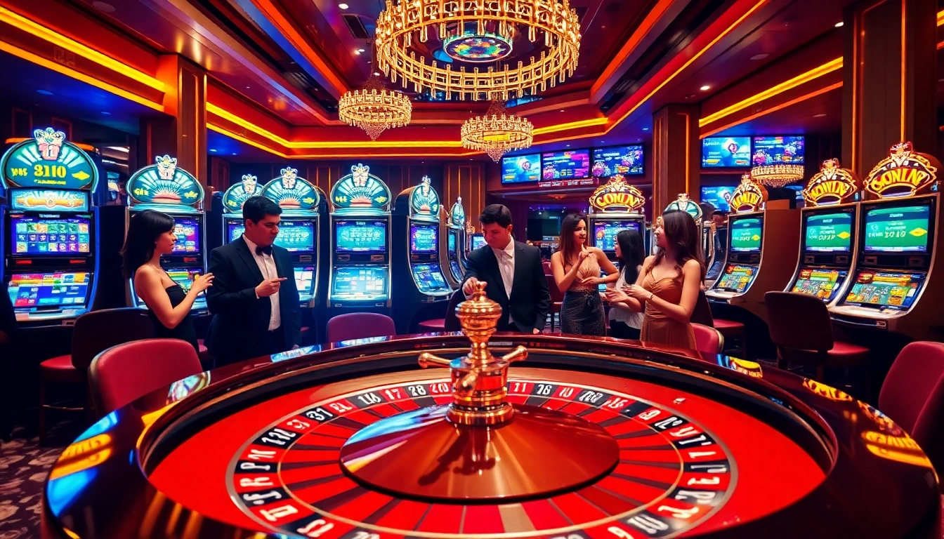 Experience an exciting gaming atmosphere at nhà cái 58WIN with vibrant casino scenes and players at the table.